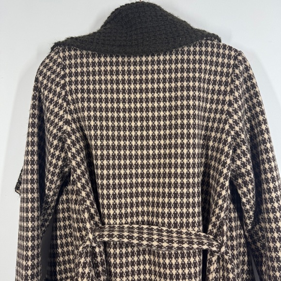 Vintage Stetson Brown Houndstooth Wool Blend Knit Collar Belted Coat Size S - Picture 12 of 14